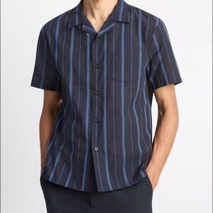 vince men’s short sleeve shirt navy striped NWT